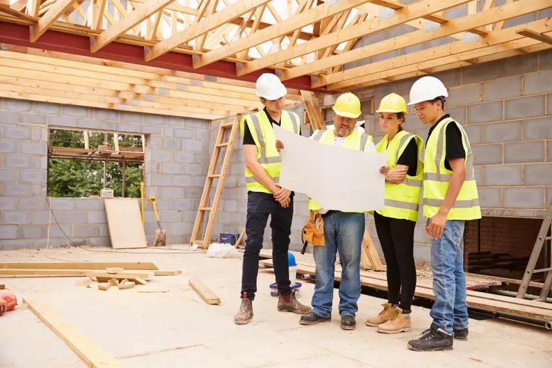 Professional construction team at work